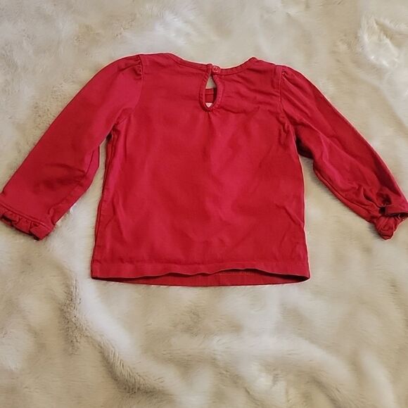 JANIE AND JACK RED LONG-SLEEVE TOP WITH BLACK BOW, SIZE 12-18 MONTHS - Picture 5 of 6